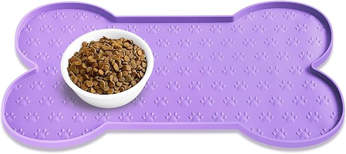 Dog Food Mat Anti-Slip Silicone Dog Bowl Mat Thicker Pet Placemat Waterproof by PWTAA