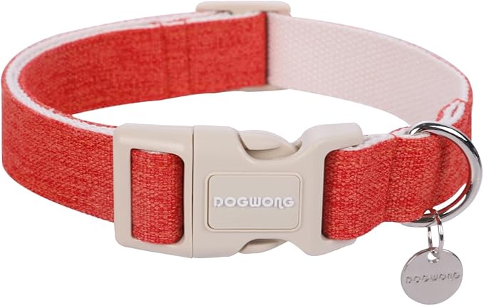 DOGWONG Cotton Hemp Dog Collar, Heavy-Duty Orange Dog Collar Adjustable Soft by DOGWONG