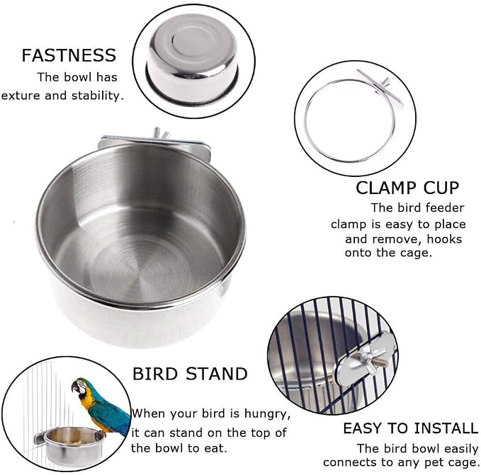 Parrot Feeding Bowls, Bird Cage Cups Holder - Image 2