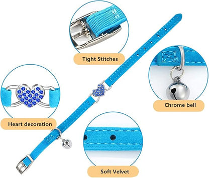Heart Bling Cat Collar with Safety Belt and Bell Adjustable 8-10 inches - Image 3
