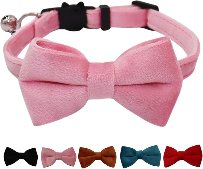 Cat Collar Breakaway with Bell and Removable Bow Tie Safety Buckle Velvet by WDPAWS