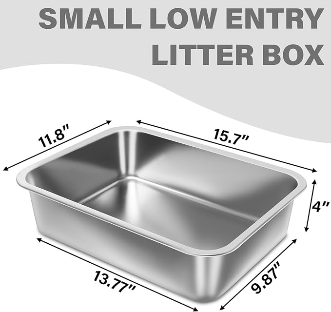 Small Stainless Steel Litter Box 2 Pack, 15.7"x11.8"x4" Small Litter Box - Image 2