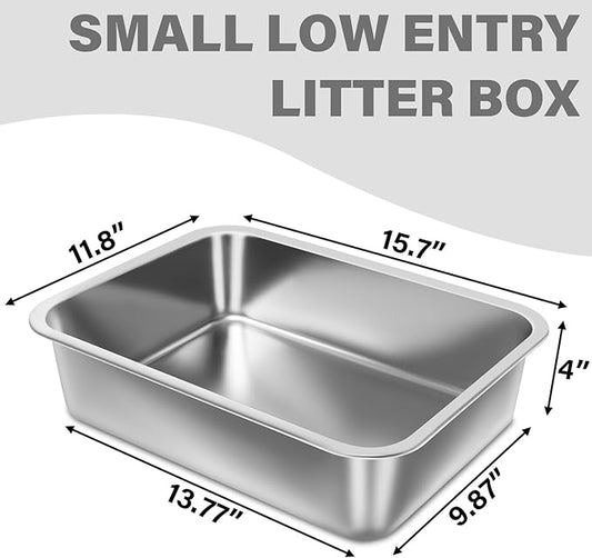 Small Stainless Steel Litter Box 2 Pack, 15.7"x11.8"x4" Small Litter Box - Image 2