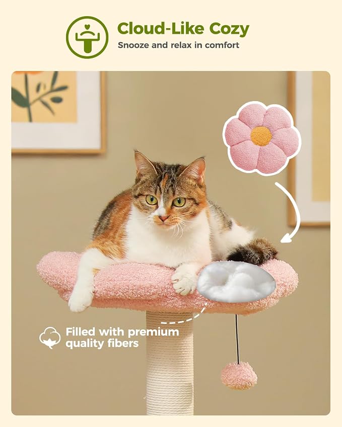 Flower Cat Tree with 2 Large Hammocks, 37.4" Small Cat Tower - Image 4