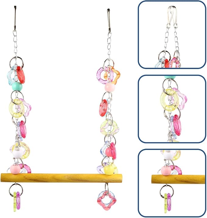 FRCOLOR Pet Bird Swing Hanging Chewing Toy 7.87 Inch Wooden Parrot Stand - Image 9