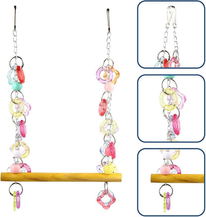 FRCOLOR Pet Bird Swing Hanging Chewing Toy 7.87 Inch Wooden Parrot Stand - Image 9