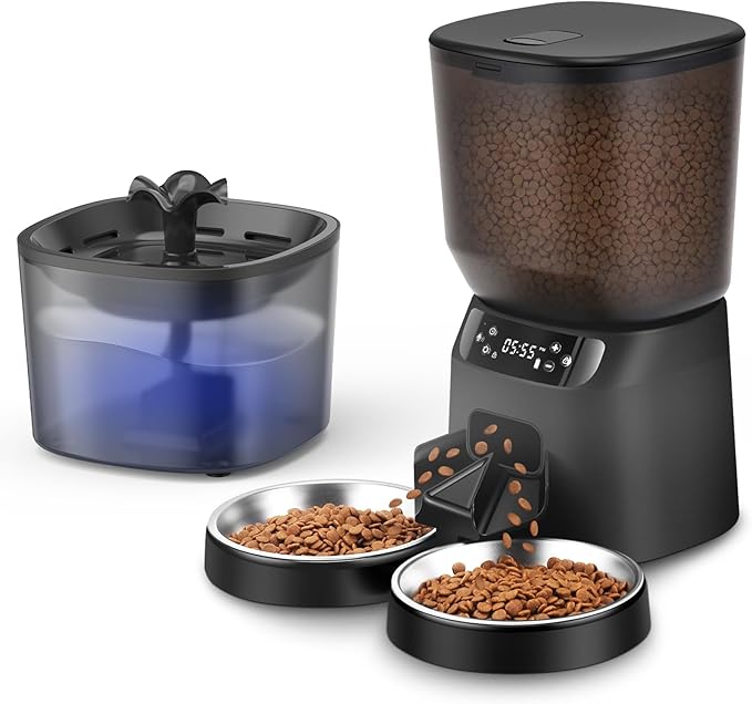 Automatic Cat Feeder and Water Dispenser Set, 5L/20 Cups Timed Cat Dry Food by CORGOTE