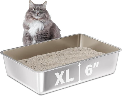 Stainless Steel Litter Box, 23.6“x15.7"x6" Deep Stainless Steel Cat Litter Box by Futam