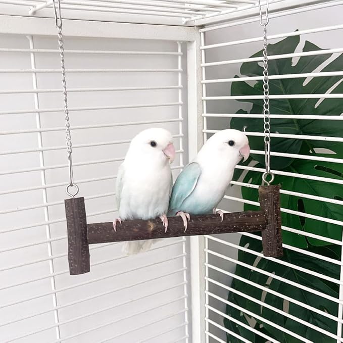 Natural Wood Parakeet Swing Toy, Budgie Wooden Perch Stand, Small and Medium - Image 4