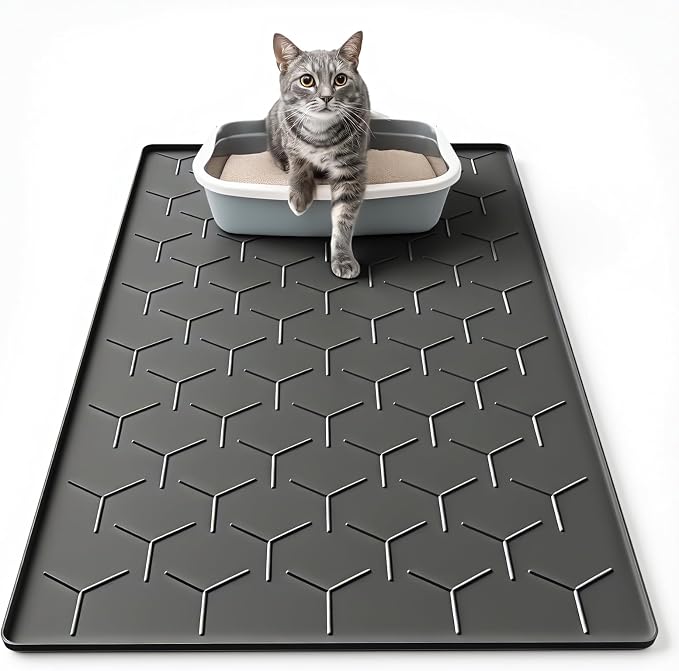 Silicone Cat Litter Trapping Mat, Large Waterproof 34" X 22" Cat Litter Box Mat by Garoopion