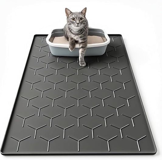Silicone Cat Litter Trapping Mat, Large Waterproof 34" X 22" Cat Litter Box Mat by Garoopion