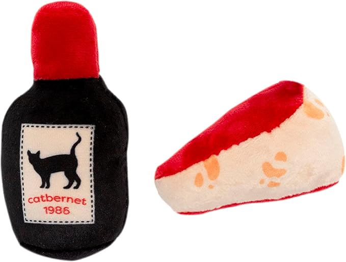 Pearhead Pet Cheese & Wine Cat Toys Set of 2 – Plush Catnip Toys by Pearhead