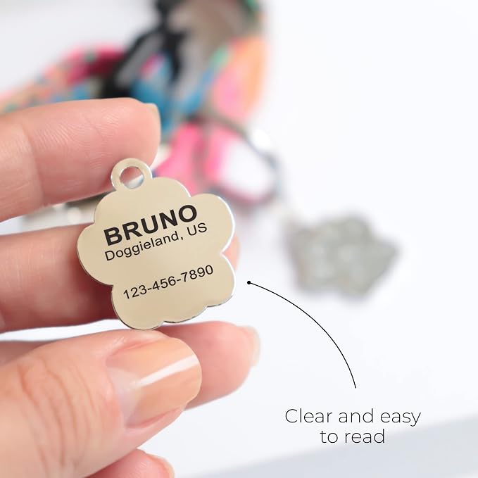 Paw Shape Dog ID Tag Stainless Steel Custom Laser Engraved, Cute Bling Glitter - Image 8