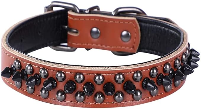 Spiked Studded Dog Collar, Genuine Leather Dog Collar, Adjustable Pet Collars by Unknown