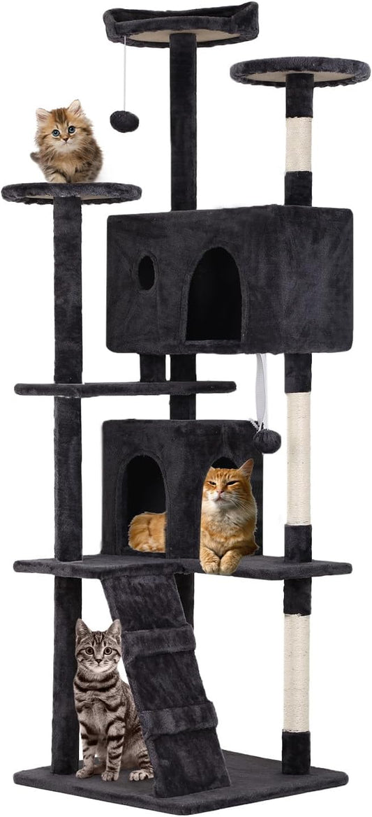 FDW | 70" Cat Tree Tower | Dark Gray | Multi-Level Indoor Activity Center by FDW