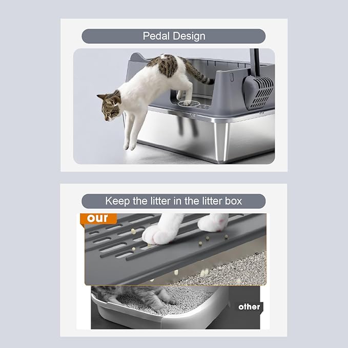 Stainless Steel Cat Litter Box, Open Top High-Sided Metal Litter Box - Image 4