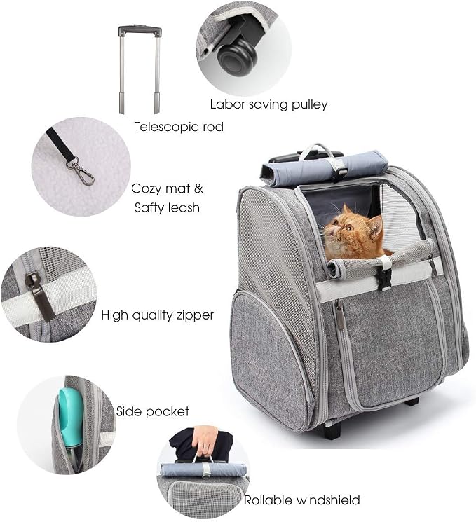 Lollimeow Pet Rolling Carrier, Dog Backpack - Image 3