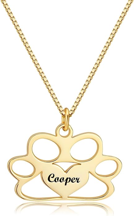 Personalized Cute Dog Cat Paw Name Necklace Forever Love Custom Heart Pendant - Image 2