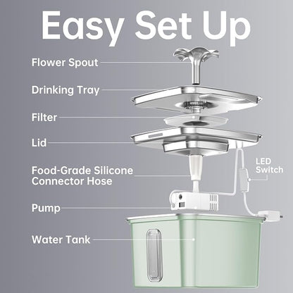 Veken Innovation Award Winner Stainless Steel Cat Water Fountain, 108oz/3.2L - Image 7