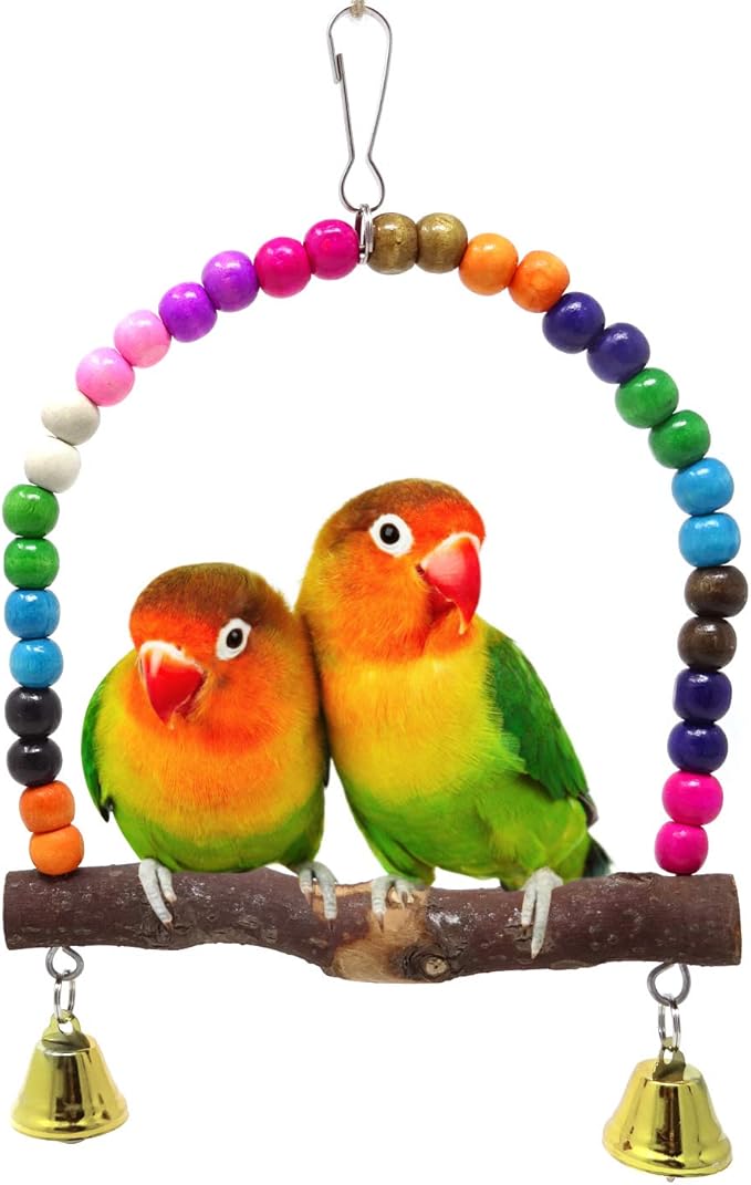 Honbay Wooden Bird Swing Perch Parrot Hanging Toy - Image 2