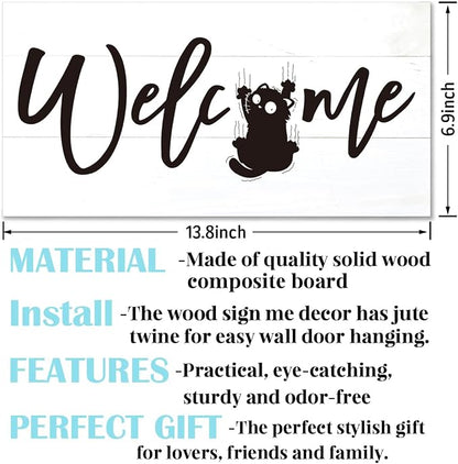 Welcome Sign for Front Door, Welcome Decor Wooden Hanging Sign for Cats Lover - Image 2