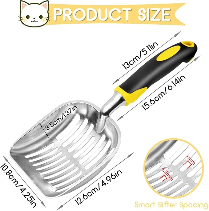Cat Litter Scoop, Metal Cat Scooper, Rubber Handle Scoop, Sifting Shovel – - Image 2