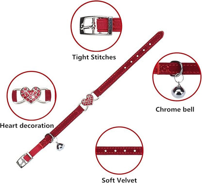 Heart Bling Cat Collar with Safety Belt and Bell Adjustable 8-10 inches - Image 3