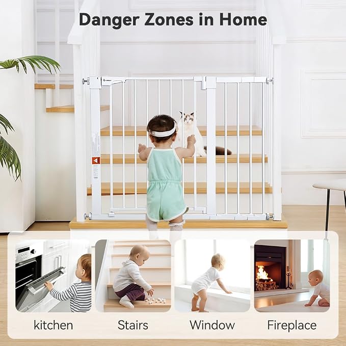 COMOMY 30" Tall Baby Gate for Stairs Doorways, Fits Openings 29.5" to 43.3" Wide - Image 3