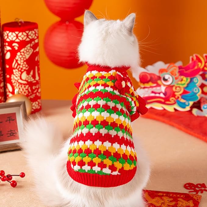 Small Dog Sweater, Knitted Tulip Cat Sweater, Warm Thick Holiday Puppy Clothes - Image 4