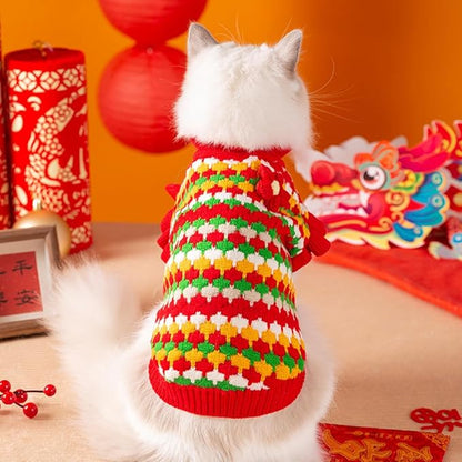 Small Dog Sweater, Knitted Tulip Cat Sweater, Warm Thick Holiday Puppy Clothes - Image 3