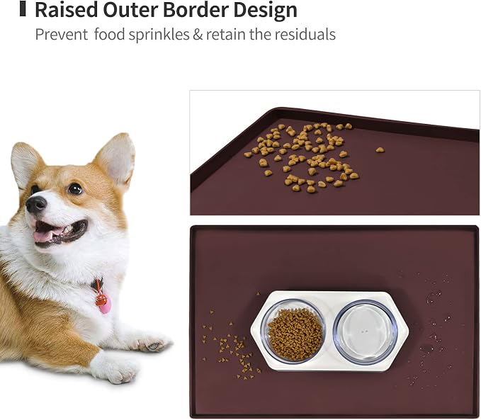 Dog Food Mat, Silicone Waterproof Food Tray, Non Slip Pet Bowl Mats Placemat - Image 3