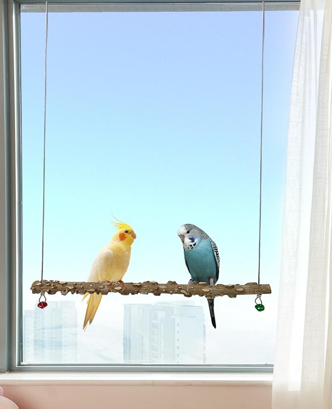 FlidRunest Bird Parrot Swing Toy, Natural Pepper Wood Bird Perch Stand by FlidRunest
