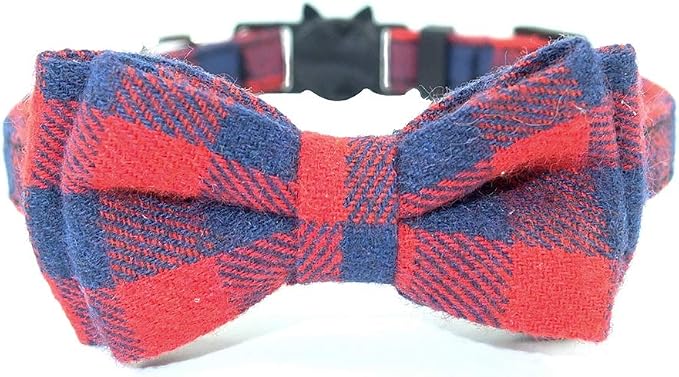 Cat Collar Breakaway with Bell and Bow Tie, Plaid Design Adjustable Safety - Image 6
