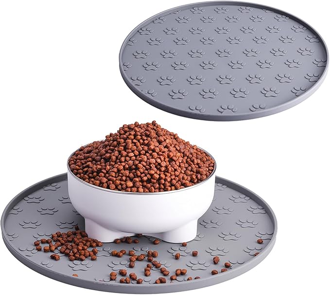 2pcs Silicone pet Food mat, Dog Food and Water mat, Raised Edge Rubber mat by HANZOTO