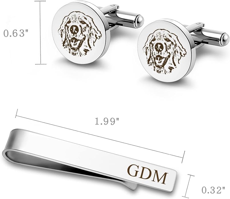 Anavia Pet Portrait & Handwriting Cufflinks Tie Clip Gift Box Set, Personalized - Image 5