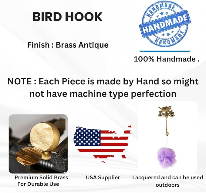 STYLENT Decor Solid Brass Bird Antique Towel Hook Bathroom Accessories Retro - Image 4