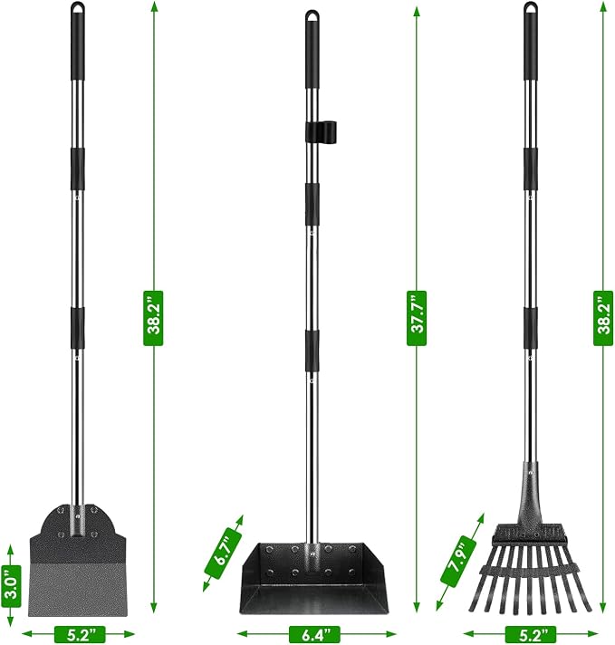 Pooper Scooper, Long Handle Dog Pooper Scooper, Heavy Duty Stainless Steel Rake - Image 3