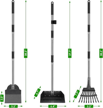Pooper Scooper, Long Handle Dog Pooper Scooper, Heavy Duty Stainless Steel Rake - Image 3