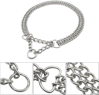 Silver Dog Choker Collar, 2 Rows Stainless Steel Dog Chain Cuban Link Metal - Image 5