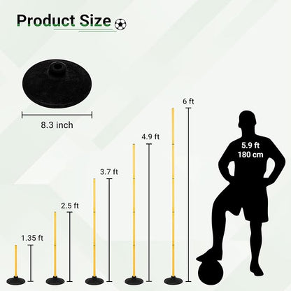 6 FT Agility Poles for Soccer, Basketball, Equestrian, Pet Training, 4/6/8/10 - Image 2