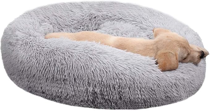 BODISEINT Faux Fur Dog Bed, Shag Round Anti-Anxiety Pet Calming Doughnut Cuddler by BODISEINT