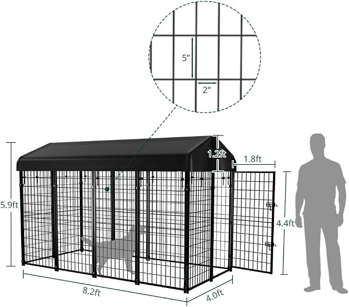 Dog Kennel Outside with Roof, Heavty Duty Welded Dog Crate Playpen with - Image 2