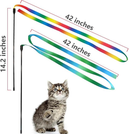 LASOCUHOO Interactive Cat Rainbow Wand Toys, Interactive Cat Teaser Wand String - Image 6