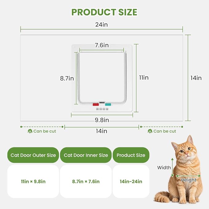 Cat Door for Window, 4 Locking Modes for Safety Cat Window Door, Fits 14"-24" - Image 3