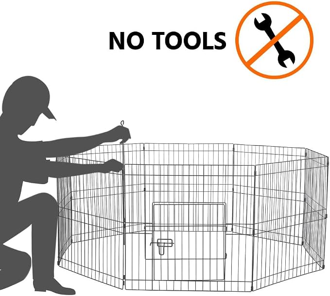 Yaheetech 24 inch 24 Panel Black Heavy Duty Foldable Metal Dog Exercise Pen - Image 8