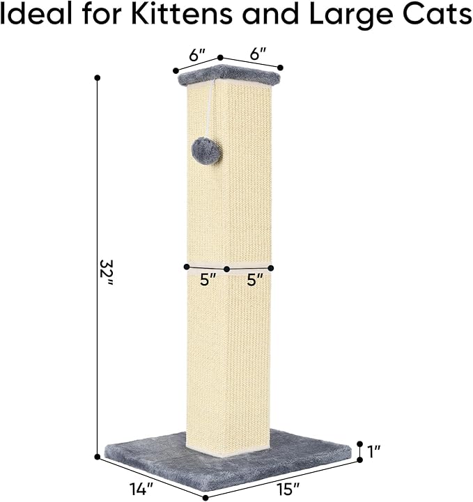32" Tall Cat Scratching Post for Large Indoor Cats & Kittens, Cat Scratcher - Image 2