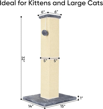 32" Tall Cat Scratching Post for Large Indoor Cats & Kittens, Cat Scratcher - Image 2