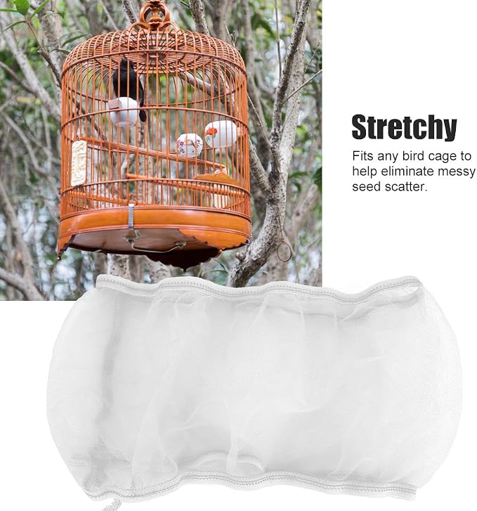 Alvinlite 2 Pieces Bird Cage Cover Seed Feather Catcher Birdcage Nylon Mesh Net - Image 7