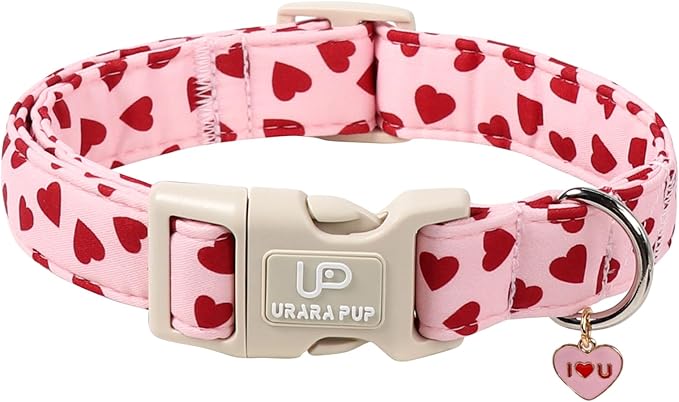 Valentine's Dog Collar, UP URARA PUP Pink Love Heart Adjustable Pet Collar by UPURARAPUP