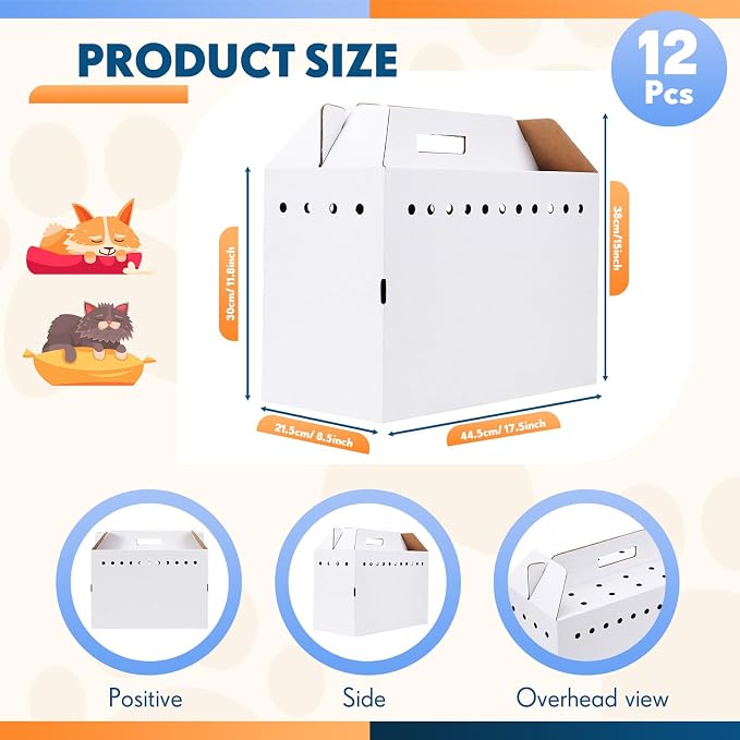 Kisston 12 Pieces Cardboard Pet Carriers 17.5 x 8.5 x 15 Inches - Image 2